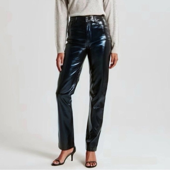 Abercrombie & Fitch Pants - Abercrombie & Fitch The90s Straight Ultra High Rise Vegan Leather Pants Black 28